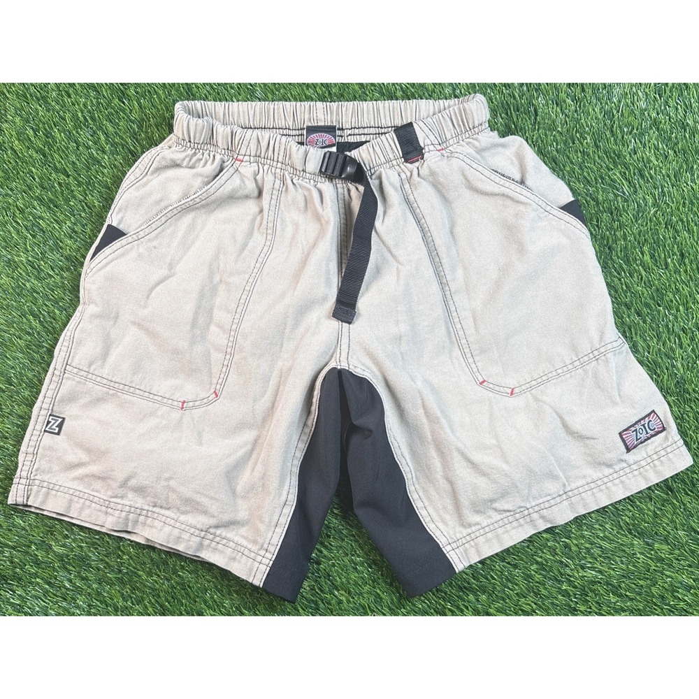 VTG Zoic Cycling Cargo Shorts Tan Men Size Large Lined Elastic Waist USA Made